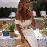 Elegant Mermaid Wedding Dresses Off The Shoulder Lace Satin Bridal Gowns Boho Beach Princess Evening Wedding Gowns Plus Size