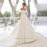 Strapless Satin A-Line Wedding Dress Off The Shoulder Sweep Train Princess Bride Gown Plus Size Vestido de Noiva