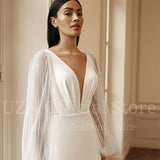 Elegant Mermaid Wedding Dresses V-Neck Puff Sleeve Glitter Bridal Gowns Boho Beach Evening Wedding Prom Gowns Custom Size