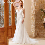 Boho V-Neck Wedding Dress Mermaid For Women 2023 Sleeveless Bride Gown Lace Appliques Illusion Button Vestidos De Noiva