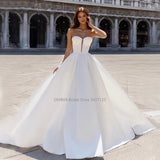 Sweetheart Neck Satin A-Line Wedding Dresses Sleeveless Lace Appliques Bridal Gowns Vestidos De Noiva