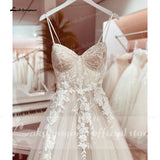 Lace Wedding Dress Bridal Robe 2023 Vestido Spaghetti Straps Chapel Train Champagne Tulle Wedding Gown Lakshmigown