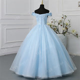 Novias New Fashion Blue Off Shoulder Quinceanera Dresses Sweet Party Prom Dress Luxury Lace 3D Flowers Ball Gown Vestidos