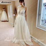 Lace Appliques Bohemian Wedding Dress for woman vestido blanco Beach Bridal Gowns V Neck party dresses