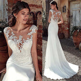 Mermaid Applique Lace Wedding Dress Women 2023 New Appliquéd Illusion Boho Bridal Dress Vestido De Novia Customized Robe