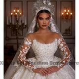 Lace Women's Wedding Dresses Long Sleeve Sparkling Princess Bridal Gowns A-Line Decal Formal Beach Party 2023 Robe Mariée