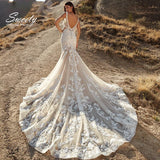 Mermaid Wedding Dress With Organza With Embroidery Slim-line V-neck Sleeveless Appliques Customize Vestido De Novia Lace