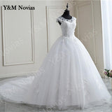 Spring Lace Appliques Pearls Wedding Dresses Sleeveless Vestidos De Novia White O-neck Princess Bride Wedding Gown Plus Size