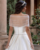 Strapless A-Line Satin Wedding Dresses Off the Shoulder Sleevesless Sweep Train Bridal Gowns