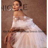 Princess Short Wedding Dresses Flower Sweetheart Off The Shoulder Mini Short Tulle Fariy Bride Gowns Robe De Mariee Custom