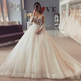 Wedding Dresses Women's Elegant Sweetheart A-line Sheer Applique Long Sleeve Princess Prom Bridal Gowns Formal Party De