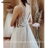 Lace Appliques Bohemian Wedding Dress for woman vestido blanco Beach Bridal Gowns V Neck party dresses