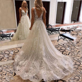 Lace Sequined Wedding Dress Shiny Tulle Beach Party Boho Elegant Bridal Dress Open Back Maxi Dress Vestidos De Novia