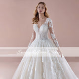 Wedding Dress Organza With Embroidery Ball Gown Sweetheart V-neck Corset Full Sleeve Bridal Gowns Robe De Mariee Lace Up
