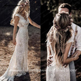 Boho Lace Behemian Mermaid Wedding Dress Robe Civil Country Bridal Gowns Sexy Backless Lace robe mariage femme