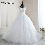 Spring Lace Appliques Pearls Wedding Dresses Sleeveless Vestidos De Novia White O-neck Princess Bride Wedding Gown Plus Size