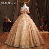 Novias Off Shoulder Giltter Quinceanera Dresses Ball Gown Tulle Flowers Formal Party Sweet 18 Vestidos Elegant Prom Dress