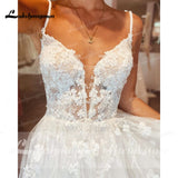 Straps Beach Lace Wedding Dresses Appliques Lace A-Line White Bride Dress Princess Wedding Gown Backless Robe de marie