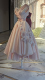 Vintage Ball Gown V Neck Pink Satin Prom Dress Party Dress Graduation Dresses HZ1214