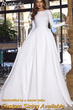 Satin Princess Wedding Dresses Long Sleeve Backless Caftan Elegant Bride Dress Vestido De Noiva Muslim Wedding Gowns
