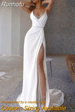 Mermaid Wedding Dress Soft Satin Beach Bridal Dress Sexy V Neck Spaghetti Straps Luxury Beaded Princess Wedding Party Dres