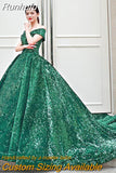 New Performance Quinceanera Dresses Off The Shoulder Green Dream Dress Prom Dress Big Train Bling Ball Gown Dresses