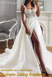 Ladies Wedding Dress Lace Applique Beach Bridal Dress Satin Elegant Princess Robe Open Back Spaghetti Straps 2023 Side