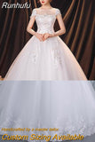 O Neck Short Sleeve Wedding Dress Shining Sequins Wedding Gown Plus Size Lace Bridal Dress Vestido De Noiva Robe Mariage