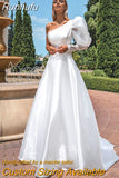 Strapless A-Line Wedding Dresses One Shoulder Long Sleeves Sweep Train Bridal Gowns Vestido De Noiva