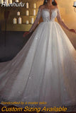 Glitter Lace Wedding Dresses Shiny Off Shoulder Long Sleeves Striped Bridal Gowns Sparkly Bride Party Sequins Sprayed Tul