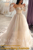 Champagne Tulle Wedding Dresses Beaded Appliques Sweetheart Neckline Corset Back Chic Bridal Wedding Party Gowns
