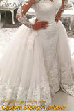 2023 Women's Sexy V-Neck Wedding Dresses Long Sleeve Lace Applique Bridal Gowns Long Robe Princess Beach Party Vestidos