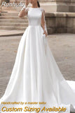 Elegant Satin Wedding Dresses Long Sleeve Lace Bride Gown Illusion Back Wedding Gown Covered Back Vestido de novia 2023