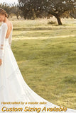 Sexy Backless Wedding Dresses For Women Scoop Puff Sleeves Chiffon A-Line Bride Gowns Lace Appliques Robe De Mariée