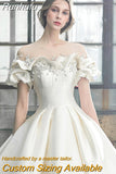 The Shoulder Flower Satin Wedding Dress 2023 New Floor Length Light Simple Bridal Dress Robe De Mariee