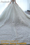 New Luxury Wedding Dress Off The Shoulder V-neck Sexy Lace Applique Princess Wedding Gown With Pearls Vestido De Noiva
