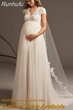 Wedding Dress Pregnant Woman Open Back V-Neck Elegant Plus Size Bridal Gown Cap Sleeve Lace Tulle robe de mariée Custom