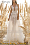Bohemian Wedding Dresses Lace Applique Women's Sexy Deep V-Neck Sleeveless Bridal Gowns Thin Beach Party Princess Robe