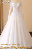 NICEB Robe De Mariee Lace Long Sleeves Wedding Dress Bride Princess Sexy Illusion Back Bridal Gown Appliques V-Neck Tulle