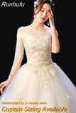 Dress 2023 The Elegant Boat Neck Sweep Train Princess Wedding Gowns Champagne Lace Plus Size Wedding Dresses F
