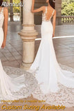 V-Neck Mermaid Wedding Dresses With Long Train 2023 Lace Appliques Elegant Bride Gown For Women Sleeveless Backless
