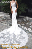 Sleeveless Mermaid Wedding Dresses 2023 Sheer Scoop Neck Lace Appliques Vintage Bridal Gown Blackless Sweep Train