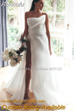 Strapless A-Line Wedding Dresses Sleevesless Party Gowns Sweep Train Bridal Gowns Vestidos De Novia
