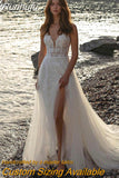 Wedding Dress Organza With Embroidery Lace Backless Slit A Line Bride Dress V-neck Sexy Sleeveless Gowns Vestido De Novia