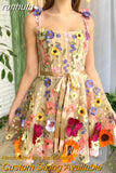 Mini A-Line Skirt Lace Party Gowns With 3D Flowes Straps Sweetheart Formal Dresses Colorful Appliques Wedding Gown