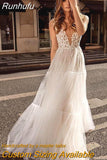 A-Line Tulle Boho Wedding Dress Sleeveless V Neck Backless Applique Bridal Dress 2023 Robe De Mariée Ladies Elegance