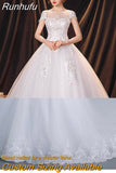 O Neck Short Sleeve Wedding Dress Shining Sequins Wedding Gown Plus Size Lace Bridal Dress Vestido De Noiva Robe Mariage
