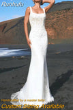 Square Collar Wedding Dress Lace Appliques Sleeveless Sexy Mermaid Bride Gown Backless Zipper Train Vestidos De Noiva