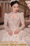 Luxury Long Train Wedding Dress 2023 New Bridal Dresses Ball Gown Long Sleeve Winter Beading Wedding Gowns