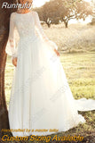 Sexy Backless Wedding Dresses For Women Scoop Puff Sleeves Chiffon A-Line Bride Gowns Lace Appliques Robe De Mariée